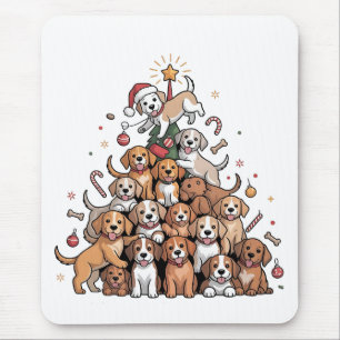かわいいクリスマスツリーの犬のXmasツリーの子犬   マウスパッド