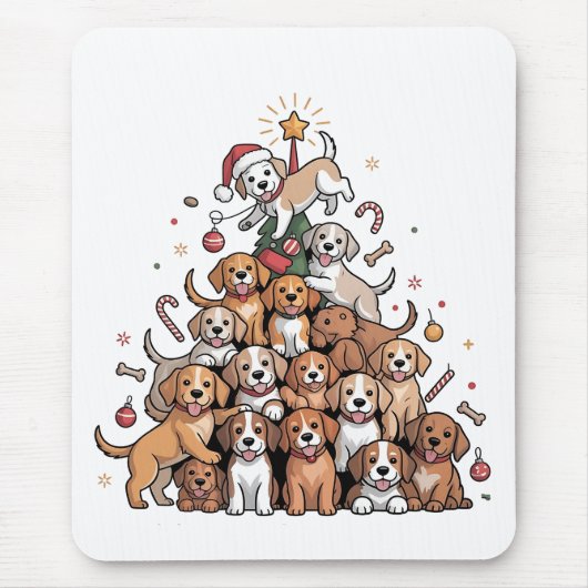 かわいいクリスマスツリーの犬のXmasツリーの子犬   マウスパッド (正面)