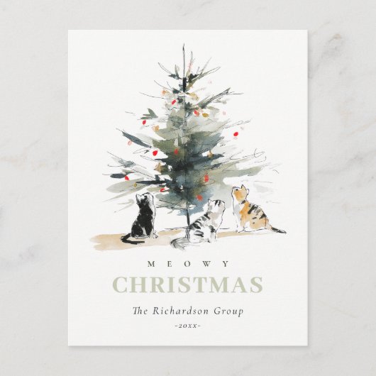 かわいいクリスマスツリーの猫のロ企業のゴ シーズンポストカード (正面)