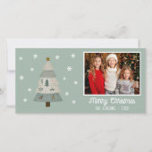 かわいいクリスマスツリーの雪の結晶 ファミリーフォト シーズンカード (正面)
