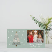 かわいいクリスマスツリーの雪の結晶 家族写真 シーズンカード (スタンド正面)