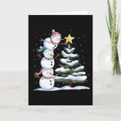 かわいいクリスマスツリーを飾る3人の雪だるま カード (正面)