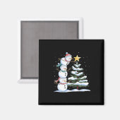 かわいいクリスマスツリーを飾る3人の雪だるま マグネット (正面/裏面)