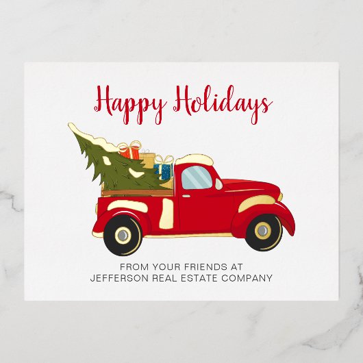 かわいいクリスマスツリーカー企業のビジネス 箔シーズンポストカード (正面)