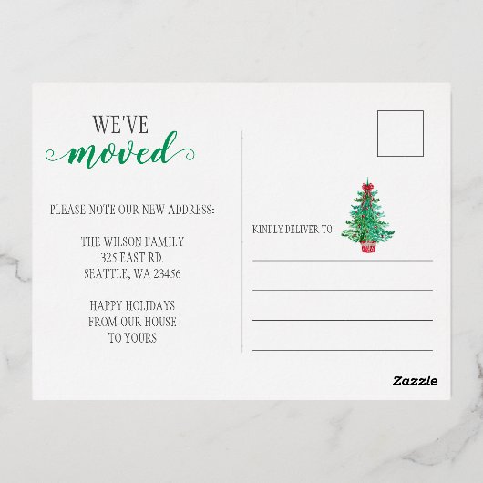 かわいいクリスマスツリーカー引っ越しました移動 箔シーズンポストカード (裏面)