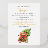 かわいいクリスマスツリーカー引っ越しました移動 箔シーズンポストカード (正面)