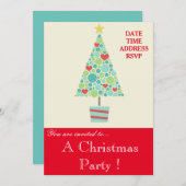かわいいクリスマスツリークリスマスパーティの招待状 招待状 (正面/裏面)