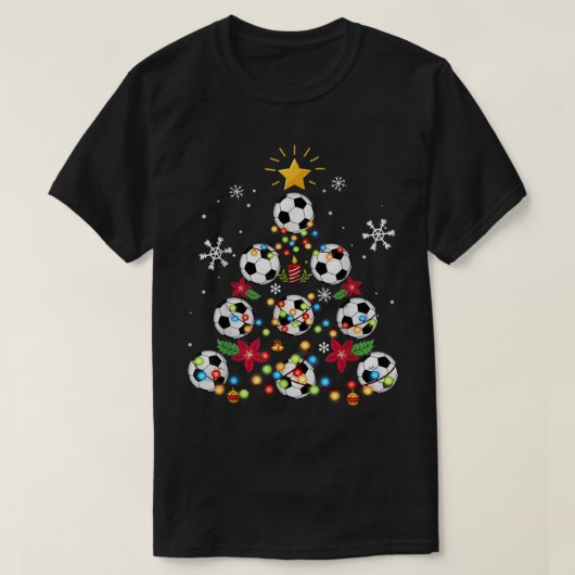 かわいいクリスマスツリーサッカーボールサンタハットファミリーX Tシャツ (デザイン正面)