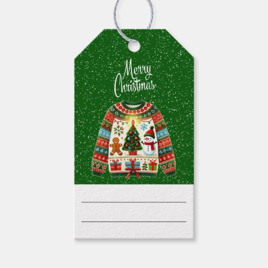 かわいいクリスマスツリートリオ醜いクリスマスセーター ギフトタグ (正面)