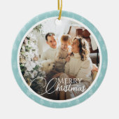 かわいいクリスマスツリーパターンファミリーフォトホリデー セラミックオーナメント (正面)