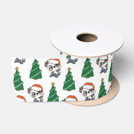 かわいいクリスマスツリーパンダ赤サンタハット サテンリボン