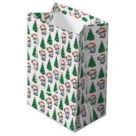 かわいいクリスマスツリーパンダ赤サンタハット ミディアムペーパーバッグ