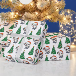 かわいいクリスマスツリーパンダ赤サンタハット ラッピングペーパー