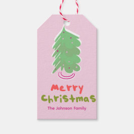 かわいいクリスマスツリーピンクファミリーギフトラベル ギフトタグ