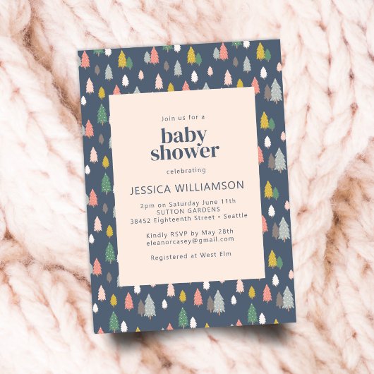 かわいいクリスマスツリーブルーグリーンベビーシャワー 招待状