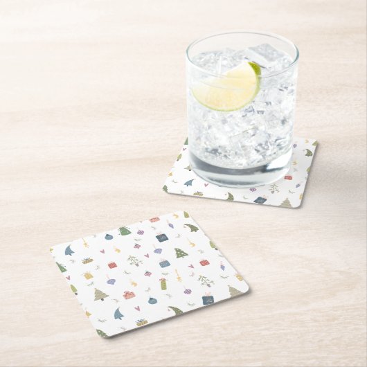 かわいいクリスマスツリープレゼントオーナメントパターン スクエアペーパーコースター (インサイチュ)