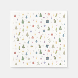 かわいいクリスマスツリープレゼントオーナメントパターン スタンダードカクテルナプキン