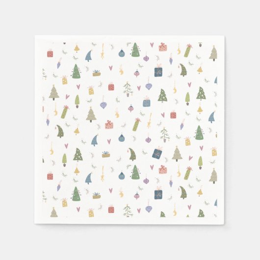 かわいいクリスマスツリープレゼントオーナメントパターン スタンダードカクテルナプキン (正面)