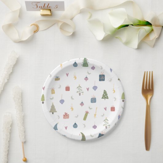 かわいいクリスマスツリープレゼントオーナメントパターン ペーパープレート (ウェディング)