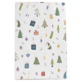 かわいいクリスマスツリープレゼントオーナメントパターン ミディアムペーパーバッグ (正面)