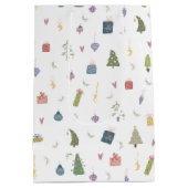 かわいいクリスマスツリープレゼントオーナメントパターン ミディアムペーパーバッグ (裏面)