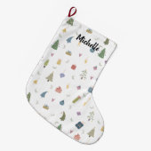 かわいいクリスマスツリープレゼントオーナメントパターン ラージクリスマスストッキング (正面 (吊り時))