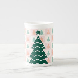  かわいいクリスマスツリーホリデーデザイン。 ボーンチャイナマグカップ