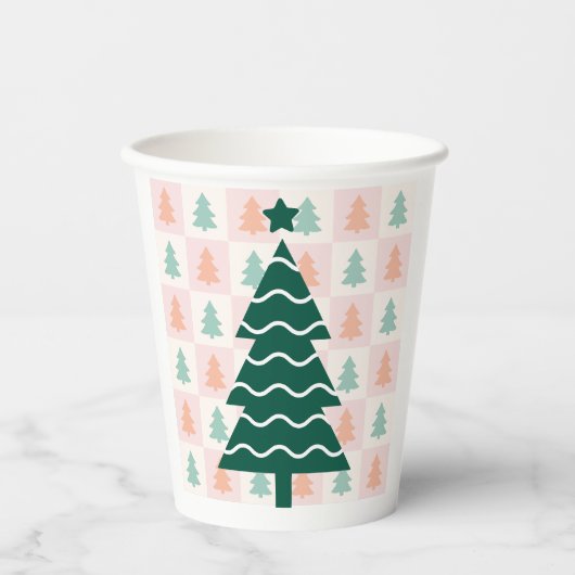  かわいいクリスマスツリーホリデーデザイン 紙コップ (正面)