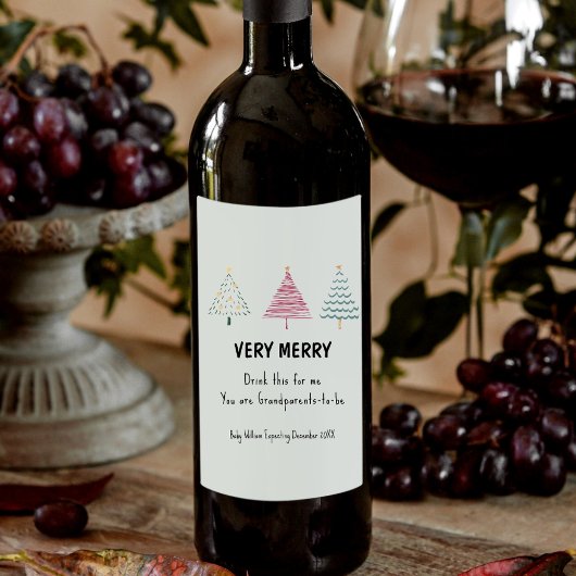 かわいいクリスマスツリー妊娠のお知らせ親 ワインラベル