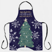 かわいいクリスマスツリー引用文スノーフレークnavy blue エプロン (正面)