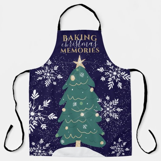 かわいいクリスマスツリー引用文スノーフレークnavy blue エプロン (正面)