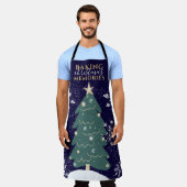 かわいいクリスマスツリー引用文スノーフレークnavy blue エプロン (着用した状態)