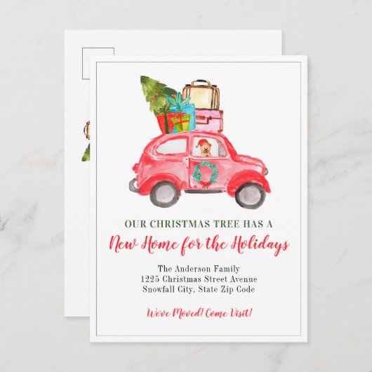 かわいいクリスマスツリー新しいホームカーホリデームービング 案内ポストカード (正面/裏面)