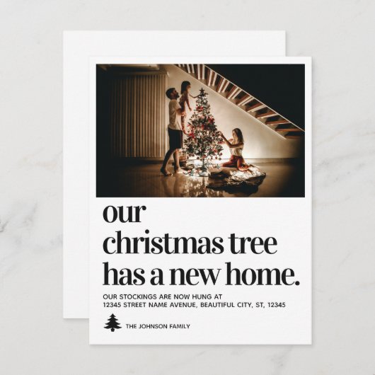 かわいいクリスマスツリー新しいホームフォトホリデームービング 案内状 (正面/裏面)