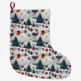 かわいいクリスマスツリー柄の包装紙 ラージクリスマスストッキング