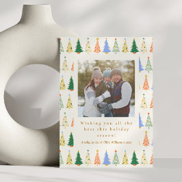かわいいクリスマスツリー赤い緑の家族2枚の写真 シーズンカード