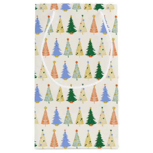 かわいいクリスマスツリー赤い緑パーソナライズされた家族 スモールペーパーバッグ (裏面)