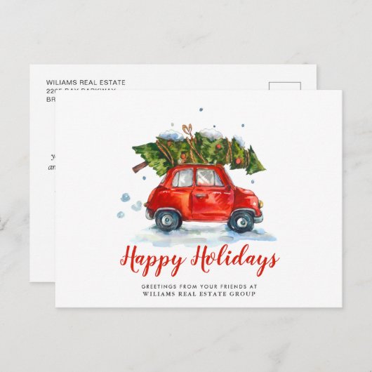 かわいいクリスマスツリー赤い車のグリーティン企業のグ ポストカード (正面/裏面)