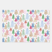 かわいいクリスマスツリー赤緑の白い柄 ラッピングペーパーシート (正面2)