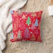 かわいいクリスマスツリー赤緑の青の柄 クッション (ブランケット)
