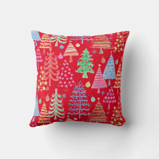 かわいいクリスマスツリー赤緑の青の柄 クッション (裏面)