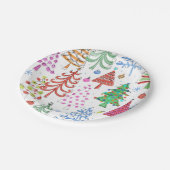 かわいいクリスマスツリー赤緑ピンク青の柄 ペーパープレート (アングル)