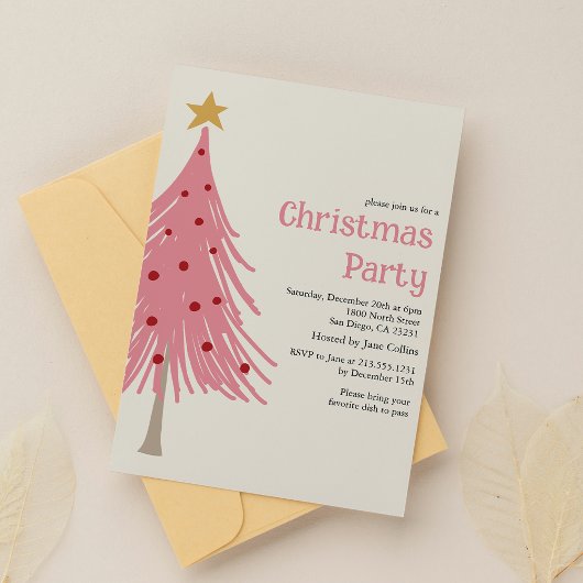 かわいいクリスマスツリー赤面ピンクパターンパーティー 招待状