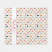 かわいいクリスマスツリー赤面ピンクパターン名 フリースブランケット (正面(横))