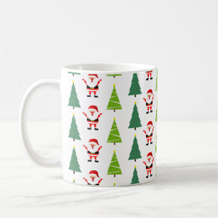 かわいいクリスマスツリー&サンタクロース柄ホワイト コーヒーマグカップ