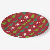 かわいいクリスマスツリー&サンタクロース柄レッド ペーパープレート (アングル)