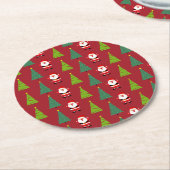 かわいいクリスマスツリー&サンタクロース柄レッド ラウンドペーパーコースター (アングル)