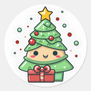 かわいいクリスマスツリー ラウンドシール
