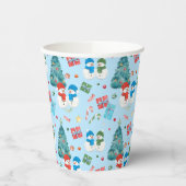 かわいいクリスマスツリー、雪だるま、ギフト、キャンディパターン 紙コップ (左)