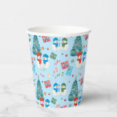 かわいいクリスマスツリー、雪だるま、ギフト、キャンディパターン 紙コップ (右)